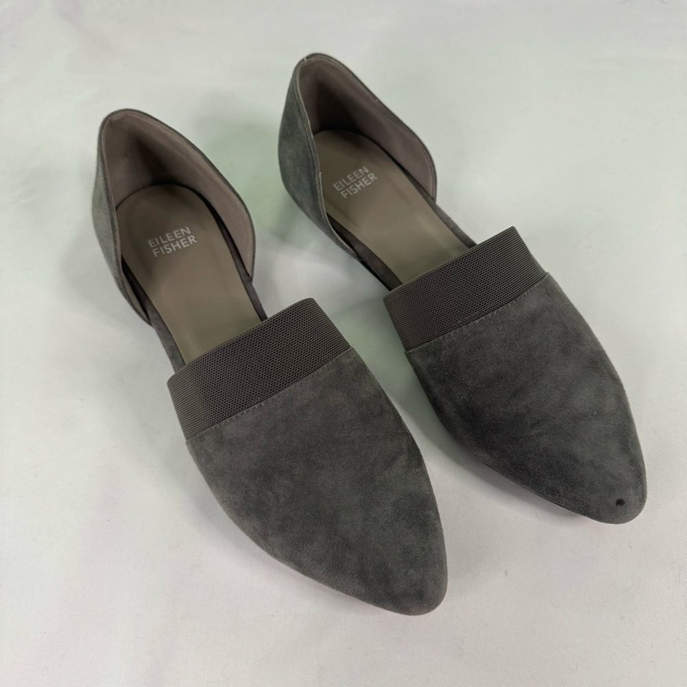 Eileen Fisher Grey Size 9 Flute Suede D’Orsay Flat Pointed Toe Leather Neutral